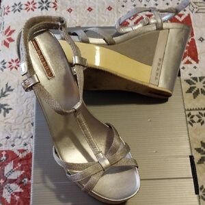 Prada Wedge Sandals. Silver. Size 40.5